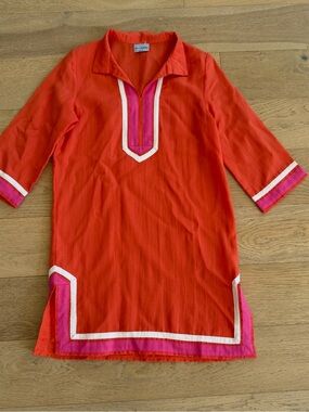 Les Canediers Orange Pink Tunic Dress Resort Beach Coverup French Size 38 Medium
